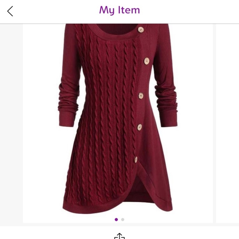 Wine red cable-knit button-accent tulip tunic